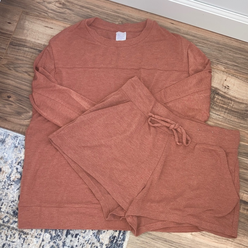 #30. Stars Above - Women's Rust Pajama Set - Long Sleeve & Short Set